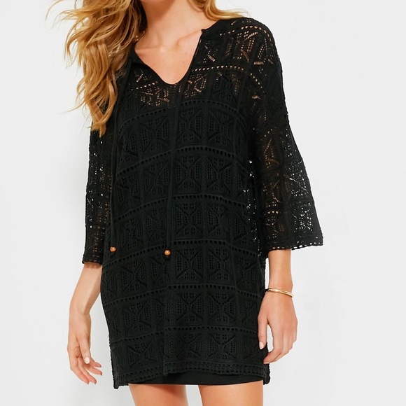 Pomander Place Tuckernuck Kai Black Crochet Knit Mini Boho Dress Size Small - Picture 1 of 12